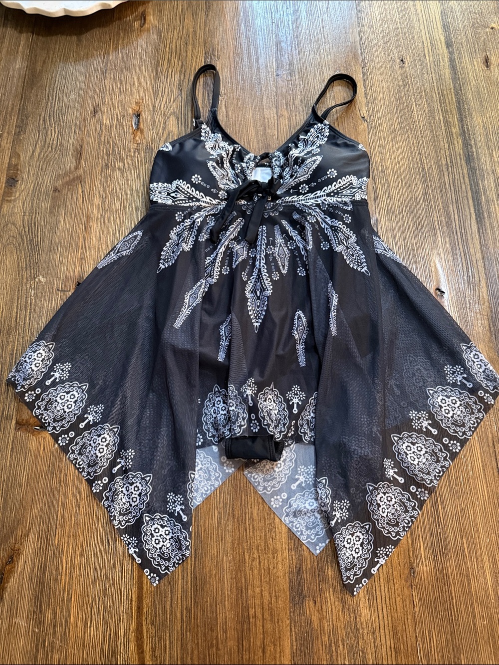 Black Paisley Handkerchief Hem One-Piece Swimsuit